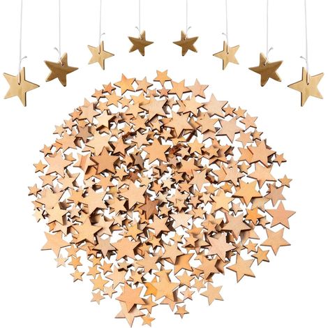 Mini-Holzsterne, gemischte kleine Holzsterne, Holzsterne, Dekoration für Weihnachtsbaum, Hochzeitsanhänger, Baumschmuck, für Heimwerker und Dekoration, 50 Stück (1/5)