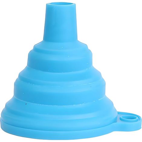 Juego de 10 embudos plegables de silicona para transferir líquidos en la cocina: aceite, agua, especias y para llenar botellas (azul). (1/5)