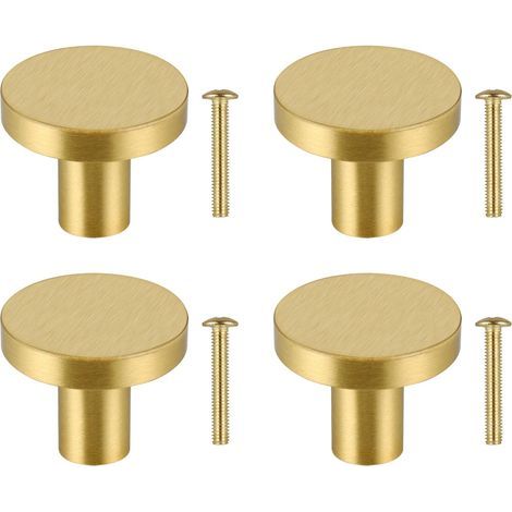 Boutons de Tiroir, 4 Pièces Bouton de Tiroir en Laiton Massif, 33mm Boutons de Meuble Ronds, Bouton de Porte Or pour Placard, avec 4 vis Pour Commode Armoire (1/5)
