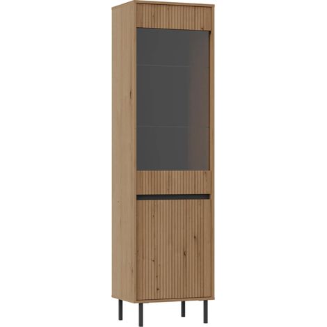 AX LIVING Vitrine Bodrum Hochschrank 2 Türen Glas 56 cm Eiche Evoke