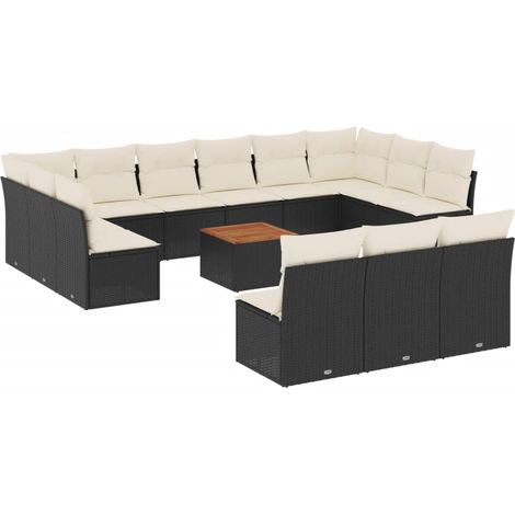 Salon de jardin avec coussins 14 pcs noir résine tressée (1/5)