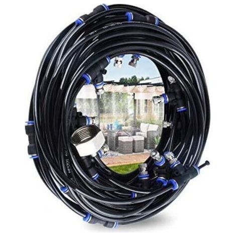Pair Brumisateur Exterieur, 18M Brumisateur Terrasse avec 17 Buse Brumisateur +2 Buses de Rechange+1Adaptateur (en Laiton, 3/4\") Brumisateur pour Patio Jardin Serre pour Parc Aquatique