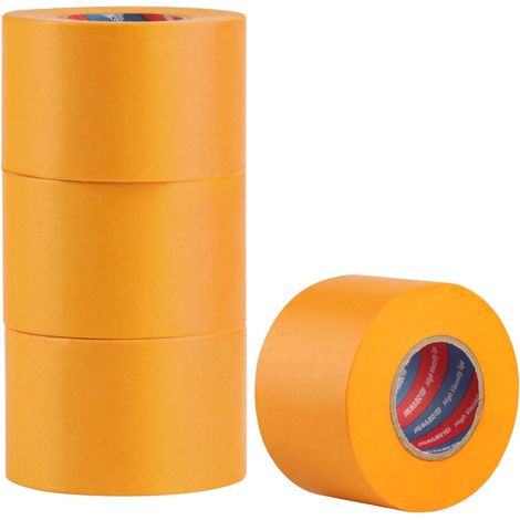 4 PcsRuban de Masquage Peinture Doré, Masking Tape, 50 mm x 50 m Ruban Masquage Peinture Imperméable, Ruban Adhésif de Peintre Autocollant Professionnel pour Bords Travaux de Peintures Décoration