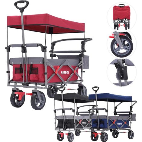 Arebos – Chariot de jardin pliable 100 kg – Toit solaire amovible – Sac XXL intégré – Roues pivotantes 360° – Facile à plier et à transporter (1/7)