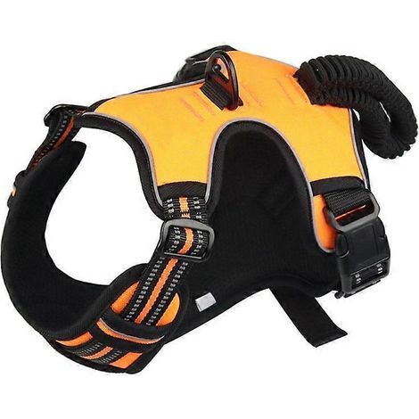 Harnais chien avec poignée de levage réglable, baudrier thoracique facile à contrôler, laisse chaîne réfléchissante, gilet orange taille M.
