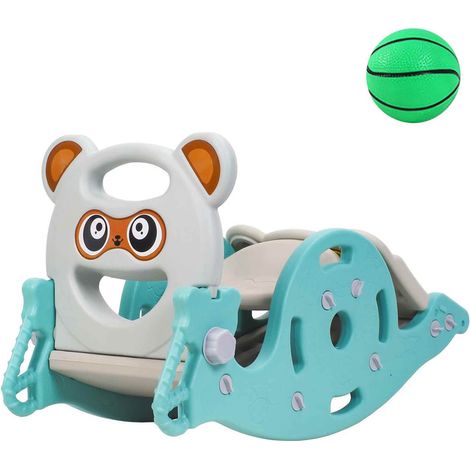 Cheval à bascule pour enfants - Toboggan pour enfants, cheval à bascule, jouet quatre en un, avec mini support de basket - capacité de charge de 40 kg - 34 × 40 × 100 cm