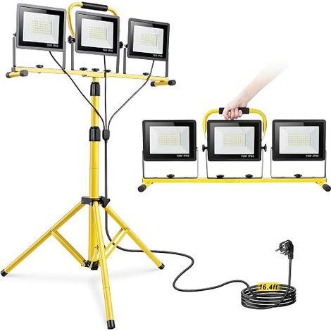 Projecteur LED 3 x 70 W sur trépieds, 21,000 LM lampes de chantier avec (1/5)