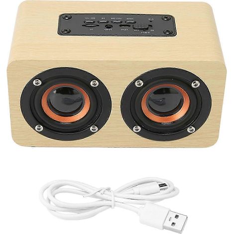 Enceinte Bluetooth rétro avec microphone intégré, portable et sans fil, compatible avec carte mémoire, USB, AUX et MP3, finition bois jaune. WHBYV (1/4)