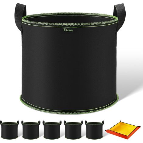 Sacs de culture pour tomates, lot de 5 sacs de 19 litres avec poignées en nylon, pots en tissu non tissé épais et respirant pour légumes, fruits et fleurs, avec tapis de plantation, 20 L (1/5)