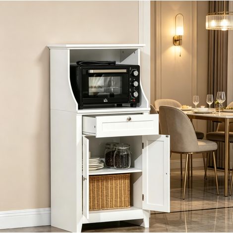 Meuble micro-ondes en MDF avec tiroir et placard à 2 portes réglable blanc 60 x 40 x 122,5 cm (1/5)