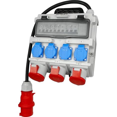 Erbetka Gebäudeverteiler 32A 2x16A 4x230V Schuko-Steckdosen IP44 (1/3)