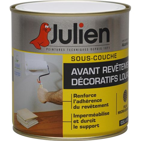 Sous couche avant revêtements décoratifs lourds 0,5 L – Spécialement formulée pour carrelage et crépis intérieurs – Application facile et rapide – Julien