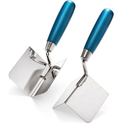 2 pièces Truelle d'angle Inoxydable: Truelle d'angle 80 x 60 mm,Bleu,Truelle de plâtrier et de Remplissage d'angle avec poignée Souple pour Les Angles intérieurs des Murs (1/5)