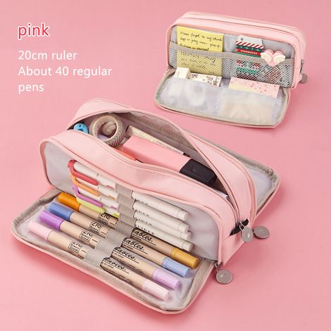 Trousse à crayons en toile grande capacité avec 3 compartiments, pochette scolaire pour enfants, bureau et rangement maquillage