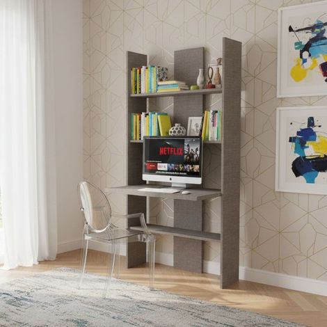 Libreria con scrivania incorporata: spaziosa, robusta e facile da montare - Grigio fumo