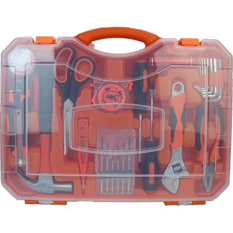 Kit d'Outils de Bricolage avec Boîte à Outils en Plastique Transparent, Ensemble d'Outils Manuels pour Réparation Domestique, 1 pièce
