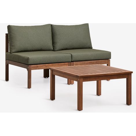 Ensemble de salon avec canapé modulaire 2 pièces et table basse en bois d'acacia Branson SKLUM Vert Olive Intense - Marron Acacia Foncé (1/5)