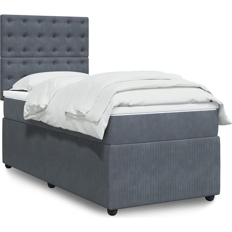 Boxspringbett mit Matratze Dunkelgrau 90x200 cm Samt