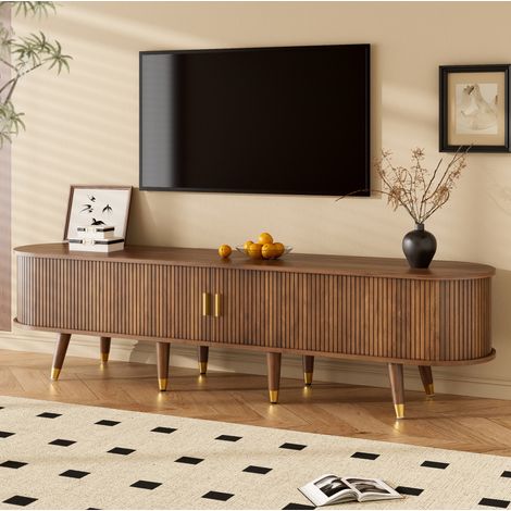 Mueble TV 170x35x44,5 cm natural y negro con 2 puertas, cajón y hueco abierto (1/5)