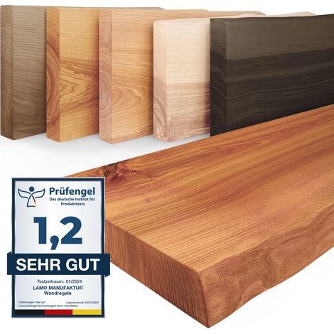 LAMO Manufaktur Étagère murale en bois massif, bord irrégulier, étagère flottante PURE, sans fixations, sans trous, Foncé 80cm, LW-01-A-004-80 (1/5)