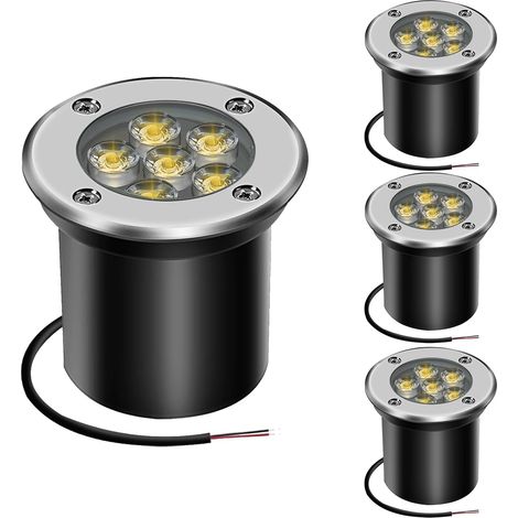 Lot de 4 lampes de sol à LED 6 W 12 V-24 V IP67 étanche basse tension pour allée, terrasse, escalier, jardin extérieur (blanc chaud) (1/5)