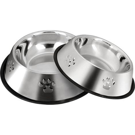2 Gamelle Acier Inoxydable Base Caoutchouc Antidérapante Bol Alimentation Eau Petit Chien Chat (1/5)