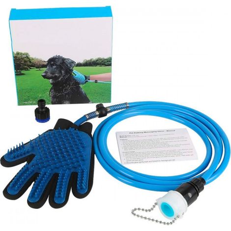 Trade Shop - DUSCHMASSAGEHANDSCHUH CL-018 FÜR TIERE INTEGRIERTER SCHLAUCH UNIVERSALAUFSATZ - (1/5)