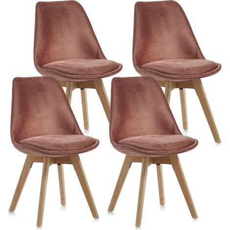 Set 4 Sedie 48,5x47x81,5 cm in Velluto Rosa (1/3)