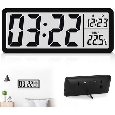 Digital Wall Clocks, Digital Clocks, Rdiopiloted Digital Clock, Digital LED Alarm Clock for Office, Living Room, Home, Kitchen, School, Can Be Hung, Temperature, Time (Black) (1/5)