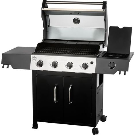 Barbecue à gaz 5 brûleurs 3.5 KW + 1 brûleur latéral 3.2 KW – Double surface de cuisson 74x43cm – Fonte émaillée mate – Couvercle avec thermomètre – Roster