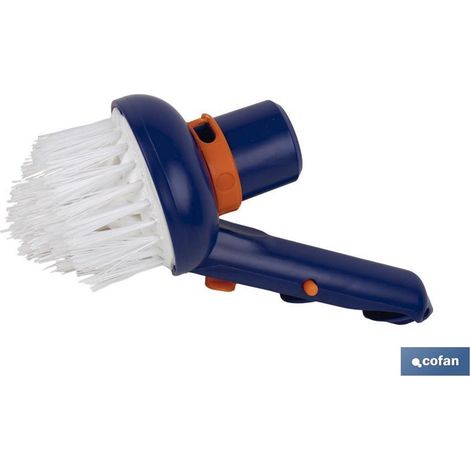 Brosse ronde avec aspiration pour coins de piscine 12,5x7,8cm avec manche Ø28mm