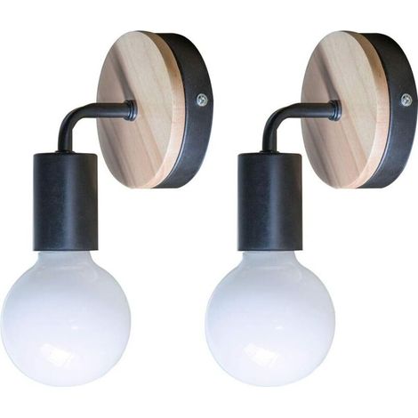 Attic Black Applique E27 LED Applique Murale Fer Bois Chambre d'Enfant Bar Hôtel (Sans Ampoule) [Classe énergétique A+++]