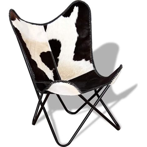Silla mariposa de cuero auténtico negro y blanco vidaXL (1/8)
