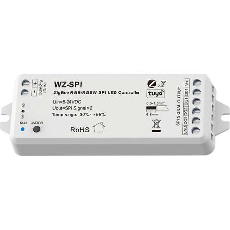 Tuya DC5-24V Zigbee SPI WS2812B WS2811 TM1803 TM1804 SK6812 LED-Controller für Pixel-LED-Streifen mit Sprachsteuerung (1/5)