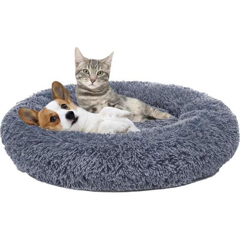 Rundes Katzenbett für Katzen und Hunde, weiches Plüsch-Haustierkissen, Donut-Betten für Katzen, kleine und mittelgroße Hunde (70 cm, hellgrau) (1/5)