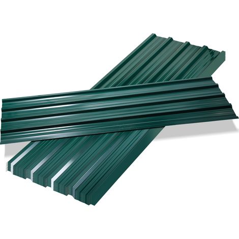 TolleTour 12 plaques de toiture profilées 115 x 45 cm, vert, pour abri de jardin, carport et remise, non percées, avec gants anti-coupure (1/5)