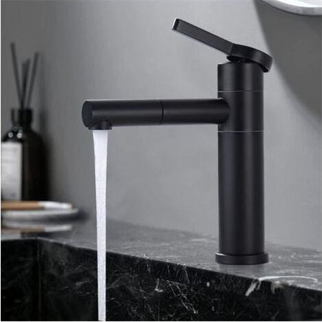 Bathroom Faucet with 360° Swivel Spout, Black Basin Mixer Tap, Stainless Steel Basin Mixer Tap (1/5)