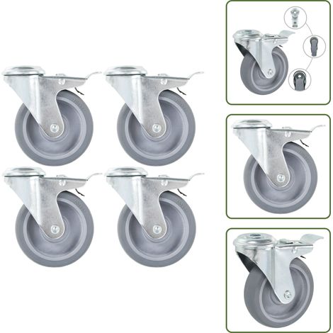 Lenkrollen mit Bolzenloch und Doppelbremsen 4 Stk. 100 mm - Lenkrolle - Lenkrollen - Schwenkrolle - Schwenkrollen (1/5)