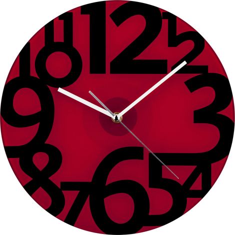 Premier Housewares Red Glass and Black Numbers Wall Clock