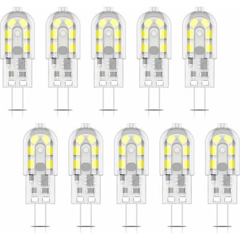 Lot de 10 ampoules LED G4 2W, 12 LED SMD 2835, blanc froid 6000K, équivalent à 200 lm (ampoule halogène 20W), AC/DC 12V KLB (1/5)