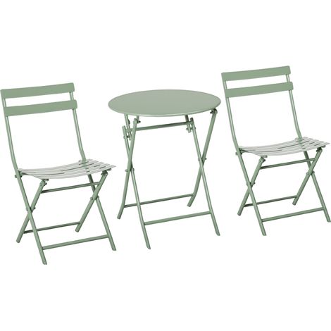 Set de jardin 3 pieces pliable acier 2 chaises et table vert