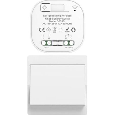 Interrupteur sans fil à énergie autonome (sans pile) – Interrupteur mural radio pour éclairage domestique, interrupteur va-et-vient sans fil, norme européenne, 1 touche, 1 canal, type A (1/5)
