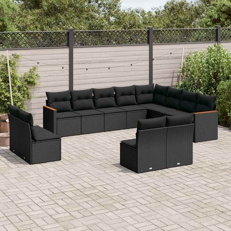 Salon de jardin modulable 12 places en résine tressée noire avec coussins, 99.2kg - PANGIVO (1/3)