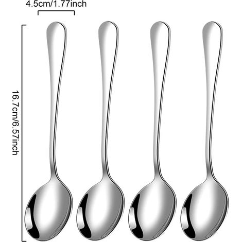 (16,7 cm, 4 pièces) Cuillères à café en acier inoxydable, durables et compatibles avec le lave-vaisselle.