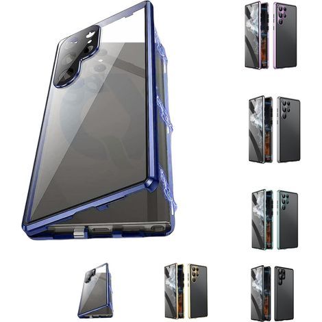 Étui de téléphone magnétique double face en verre trempé pour Samsung série S21-25 (Bleu Confidentialité) (1/2)