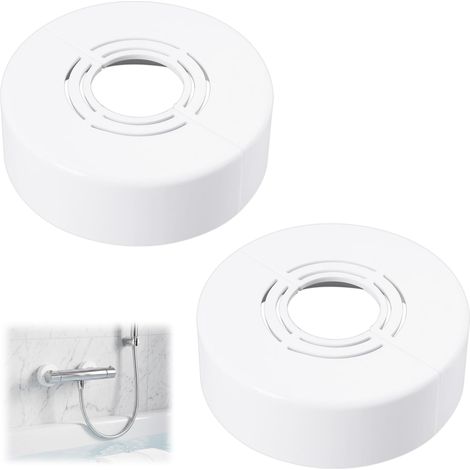 Lot de 2 Rosace Mitigeur Douche 3 Tailles en 1, Rosace Robinet Divisée pour Ø 21 mm/26 mm/33 mm, Cache Tuyau pour Radiateur, Robinet de Douche, Installation Facile, blanc(60 x 20 mm) (1/5)