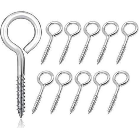 10pcs Vis à œillets M5 x 65mm - Piton à Visser en Acier Inoxydable Lourd - Vis à œil pour Bois - Anneau a Visser Crochet Plafond pour Hamac Chaises Suspendues Paniers Suspendus - Argenté (1/5)