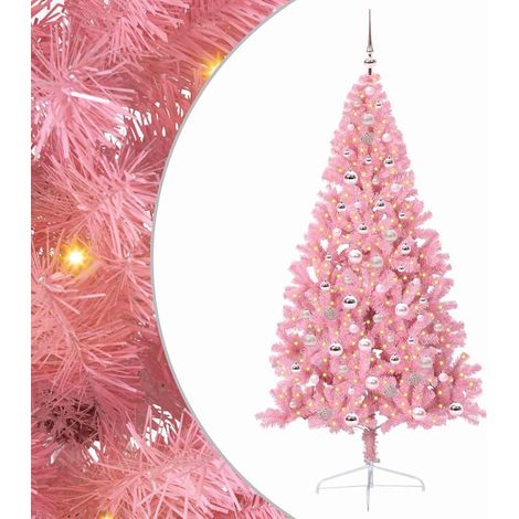 Künstlicher vorbeleuchteter Weihnachtsbaum Rosa 210 cm PVC vidaXL