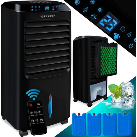 KESSER® Climatizador móvil 4en1, mando a distancia, Climatizador, depósito de 10 L, temporizador, 3 niveles, humidificador Ionizador, Negro (1/5)