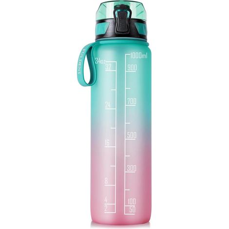 Trinkflasche 1L Sport BPAfrei Rutschfest Grün-lila Farbverlauf 1000 ml (1/5)